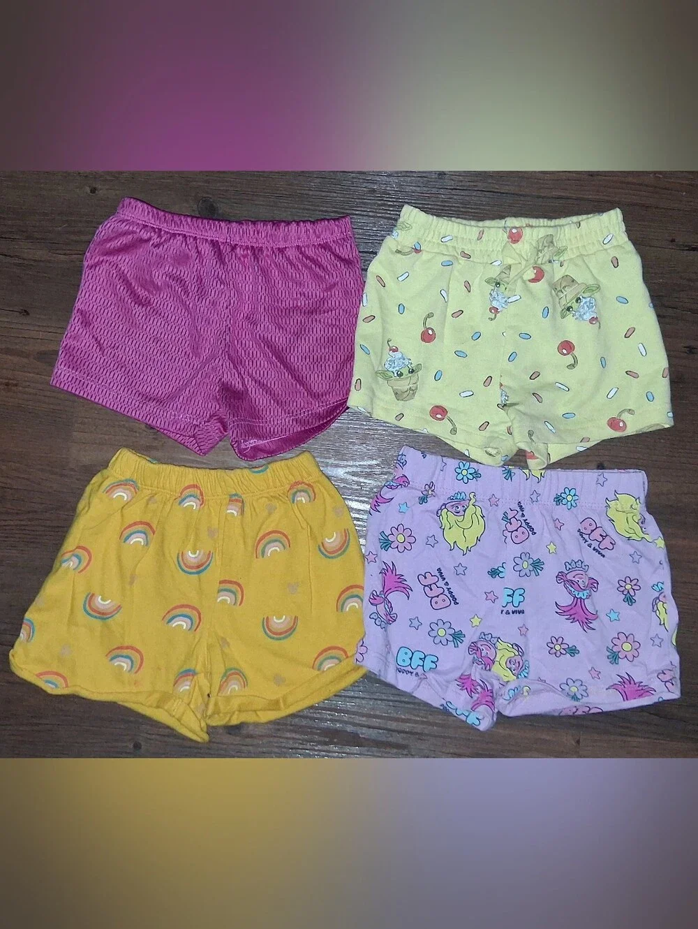Disney Girls' Pink, Yellow, and Lilac Character Shorts Set